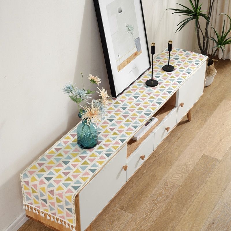 Home Chenille Polyester Tassel Tablecloth, Size: 35x250cm