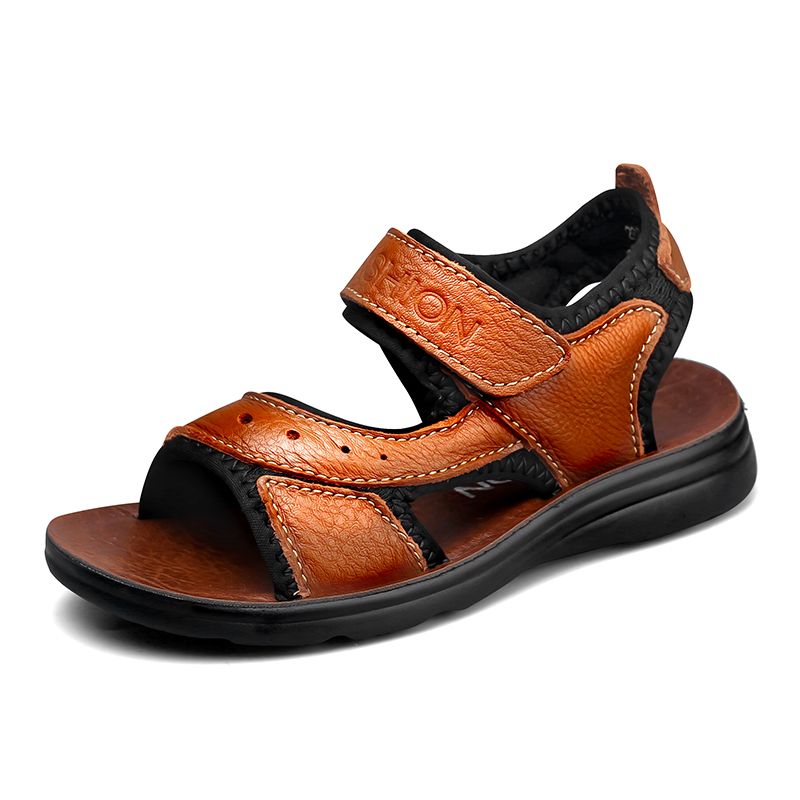 Genuine Toe Leather Beach Open Toe Children's Sandals-Brown