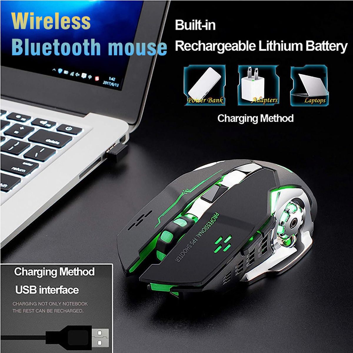 Wireless 2.4G Mouse Rechargeable 5.2 Bluetooth Silent Mouse