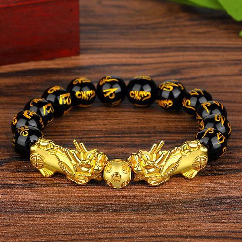 Feng Shui Black Obsidian Pixiu Wealth Bracelet Lucky Troops