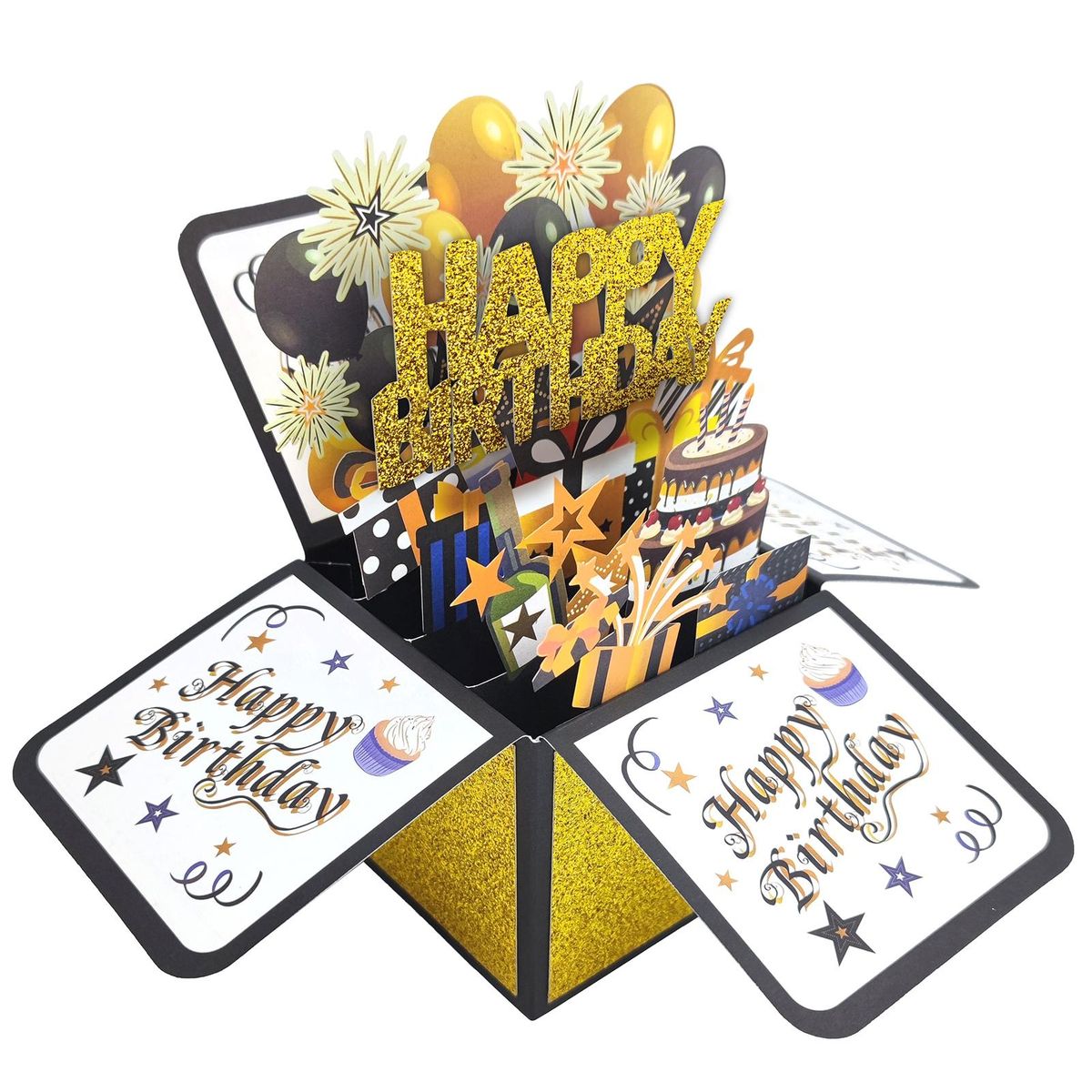 Birthday Party Decoration 3d Surprise Greeting Card Handmade Diy Golden