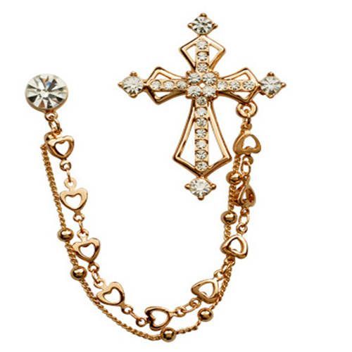 New Unisex Brooch Pin With Rhinestones - Gold
