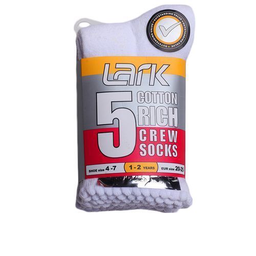 5 Cotton Rich Crew Socks For Girls - White