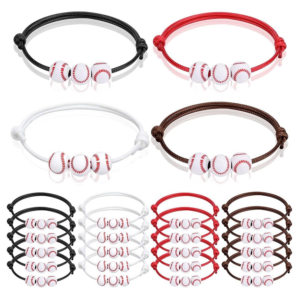 20Pcs Baseball Beads Red White Adjustable Inspirational