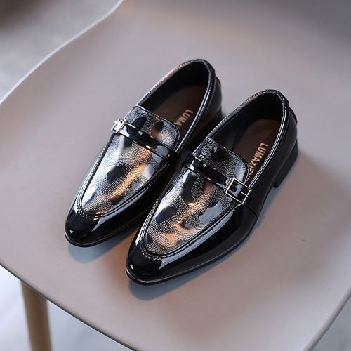 Boys' Leather British Style Low-heel Student Shoes Pointed Toe Shoes Black Grey