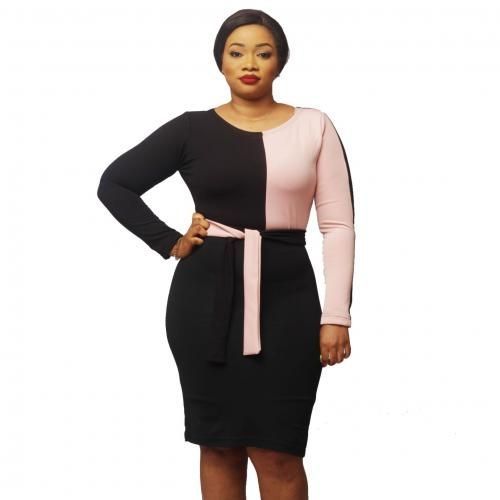 Lucie Contrast Top And Pencil Skirt Bundle-blush Pink/black