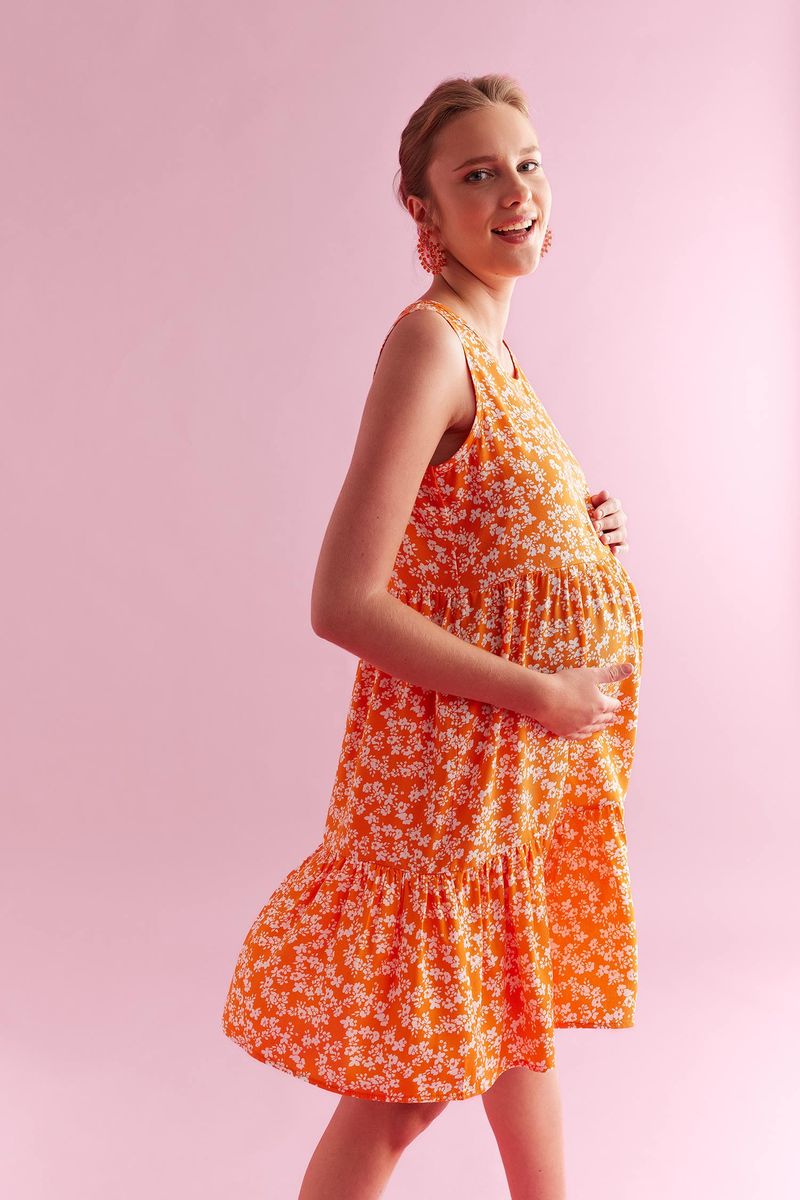 Woman Special Collection Dress Strappy Maternity Dress - Orange