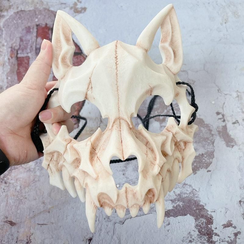 Party Skull Mask Long Teeth Demon Skeleton Half Face Mask Wolf Dragon Tiger