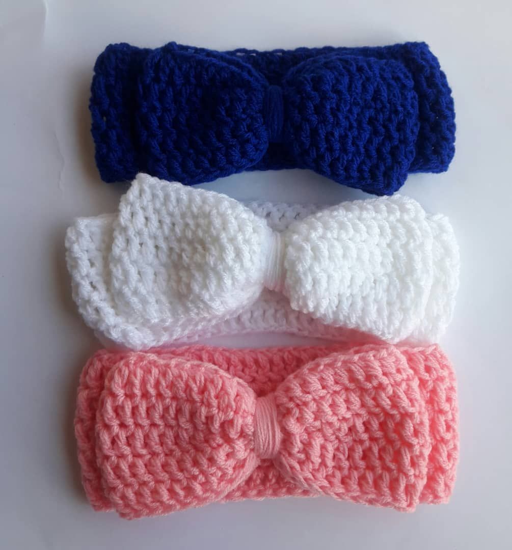 3x Baby Headband Crochet Head Warmer