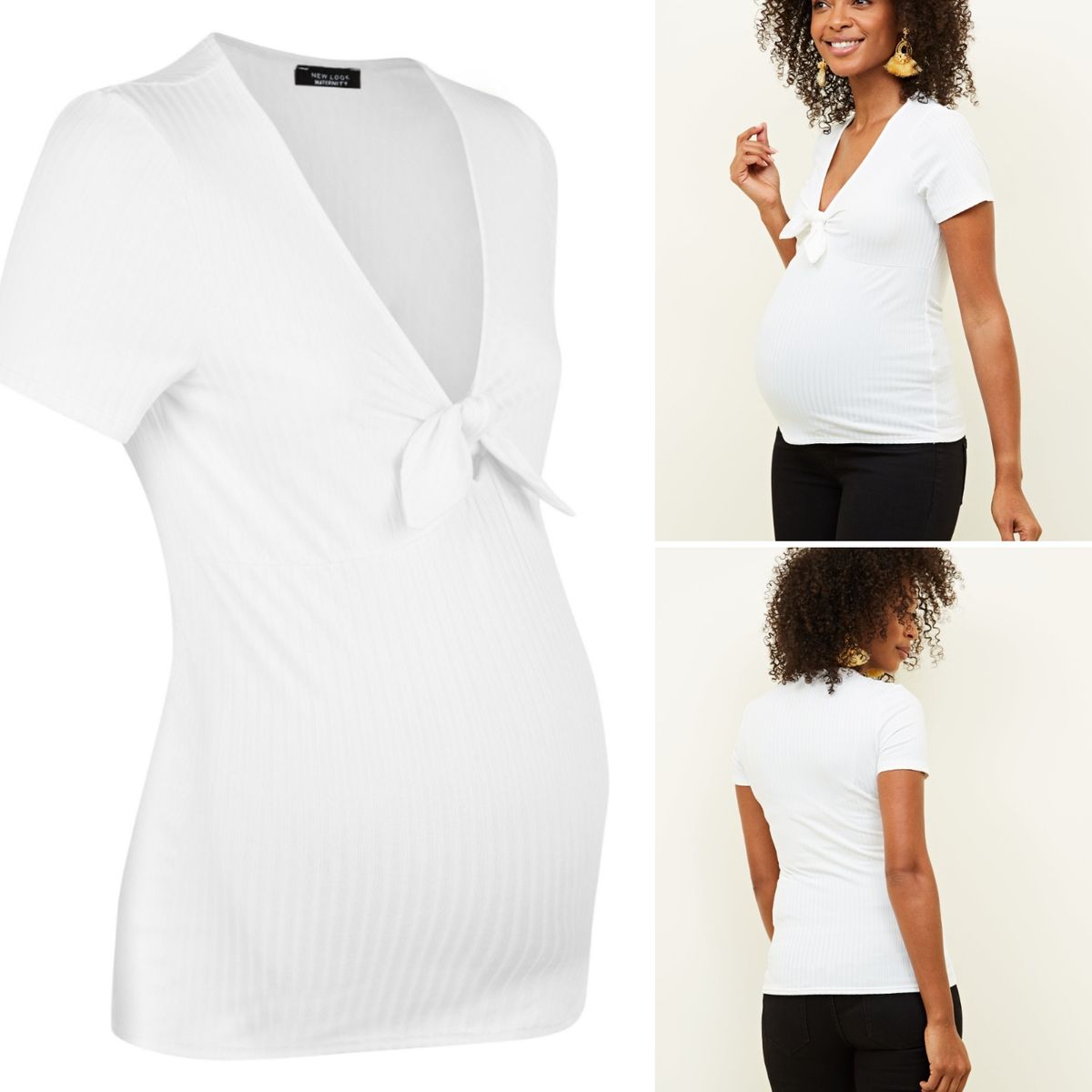Tie Front Ribbed White Maternity Top