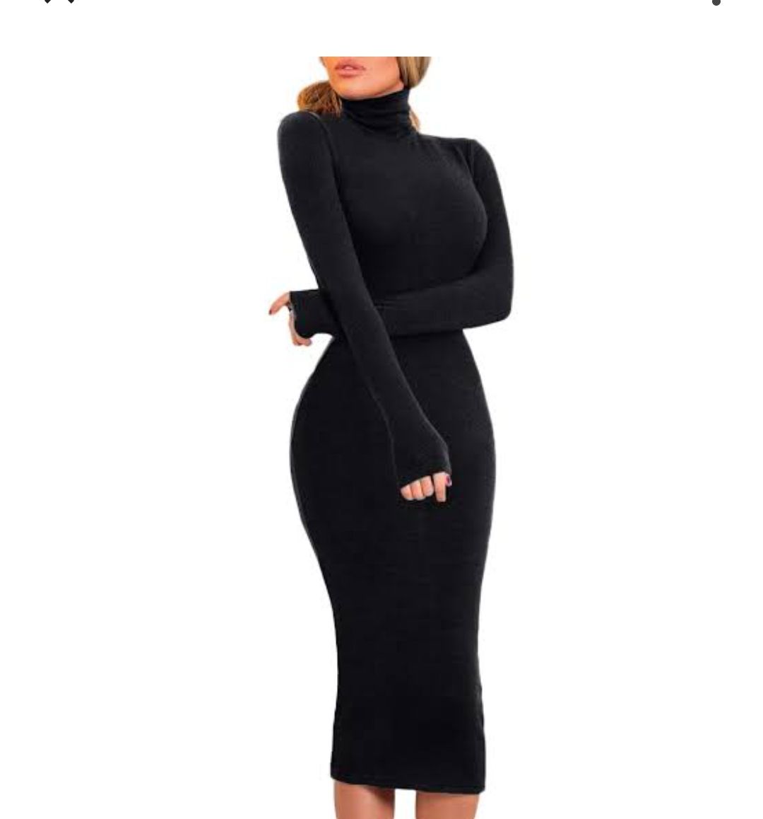 Black Fitted Turtle Neck Classy Dress