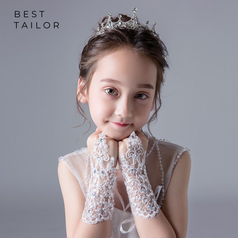 Lace Little Girl Bridal Hand Gloves Fingerless Ivory Red
