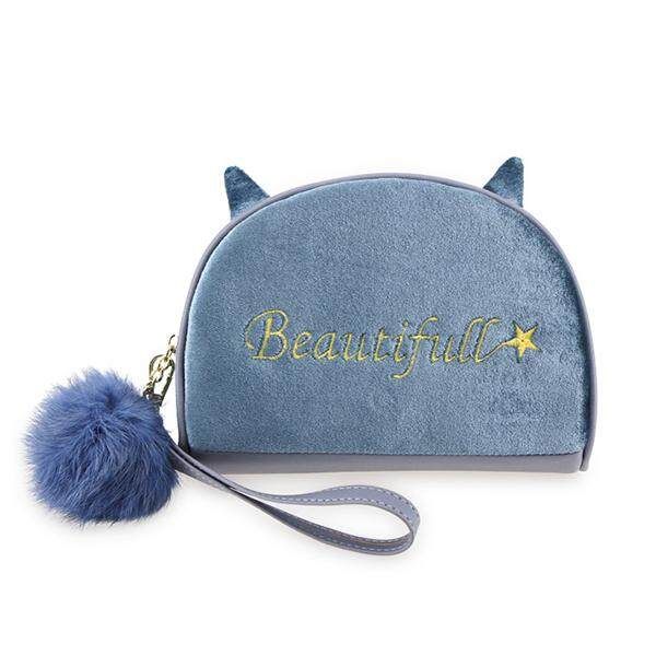 Velvet Cartoon Lovely Style Cosmetic Storage Bags Clutch Purse Wallet For Women #blue Velvet Blue {one Size}