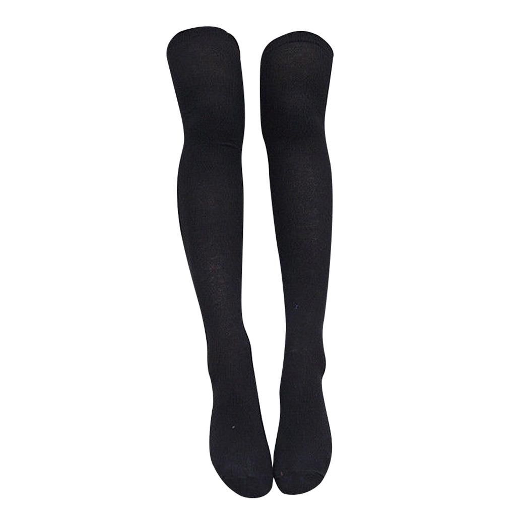 Women Girl Extra Long Plain Thigh High Socks Soft Cotton Black