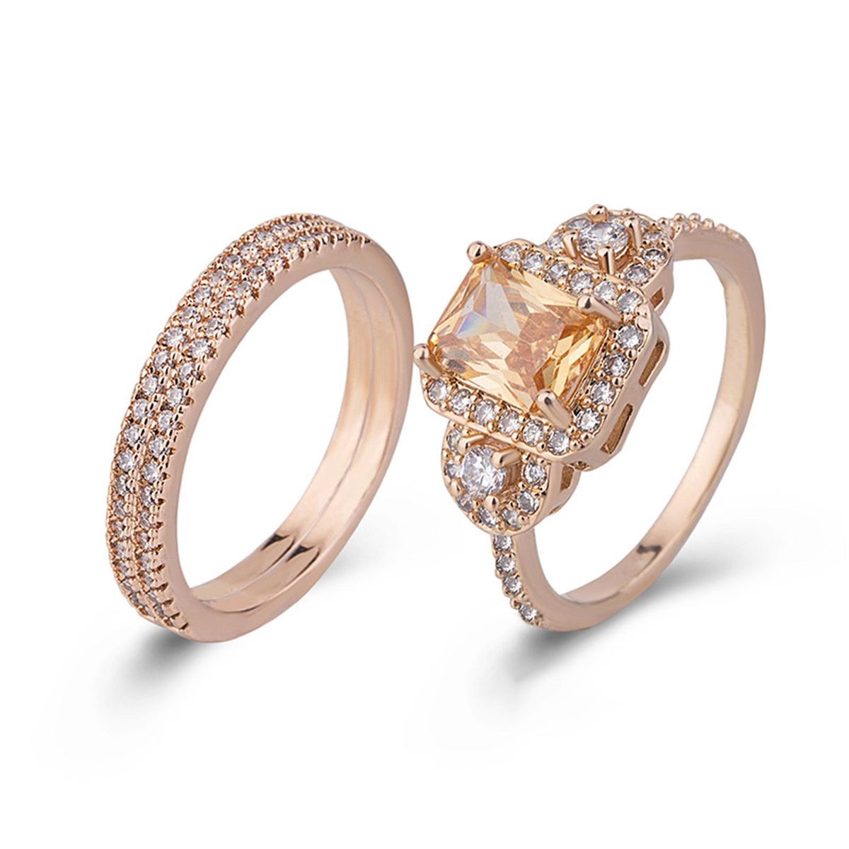 2PcsSet Engagement Rings Ladies Engagement Rings Gift Exquisite Jewelry Rose Gold