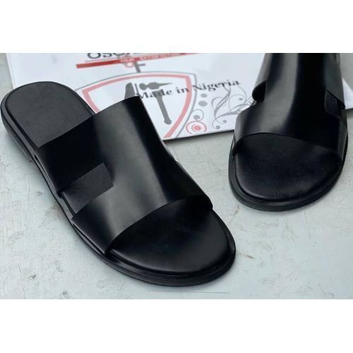 Nice Mens Quality Leather Pam - Black Slippers Palm
