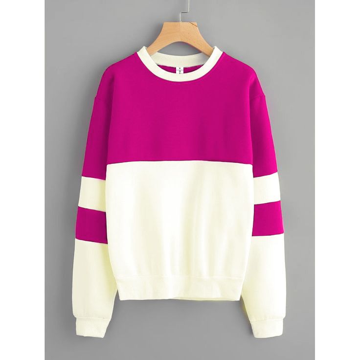 Women Long Sleeve Contrast Designed Sweatshirt- Cream & Pink
