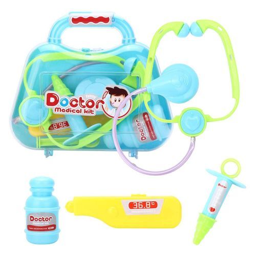 5Pcs Kid Doctor Play Set Pretend Carry Case Kit Role Play Child Toy Gift #red Blue (blue)