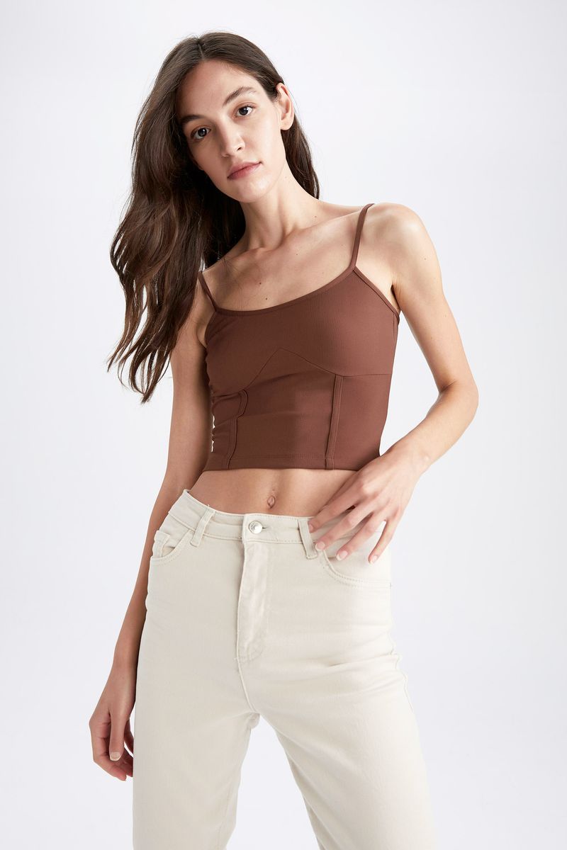 Woman Slim Fit V Neck Knitted Athlete - Brown