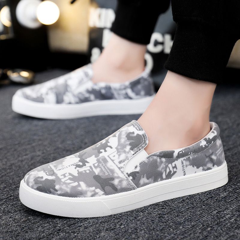 Casual Canvas Slip On Loafers Breathable Flat Shoes For Men