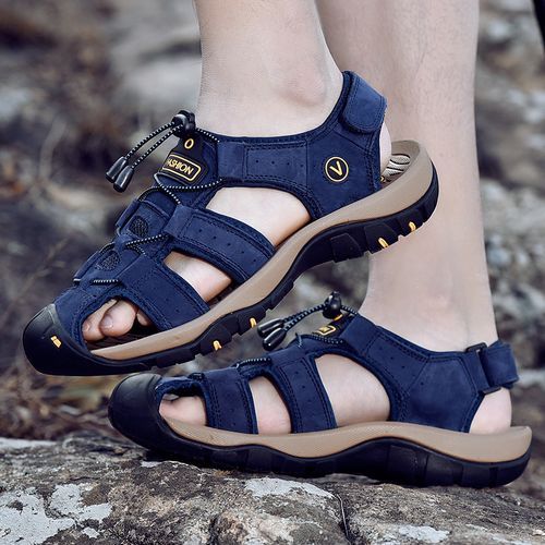Men Sandals Handmade Leather Shoes Breathable Hiking Shoes Big Size
