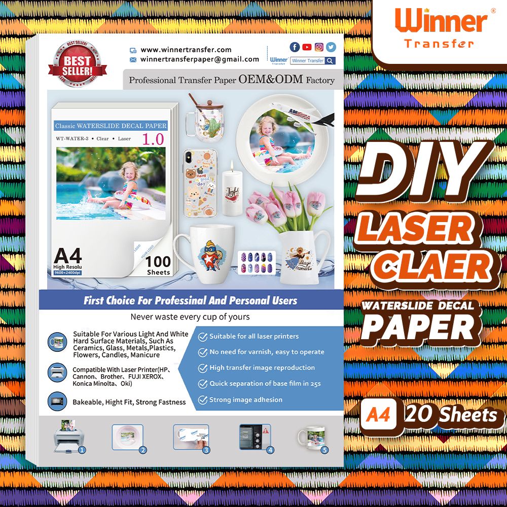 Laser Clear 20 Sheets Waterslide Decal Paper For White&light Materials A4 For Tumbler Mug Glasse