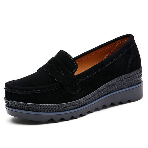 Women Loafers Shoes Slip On Platform Casual Shoes Suede Leather Shoes