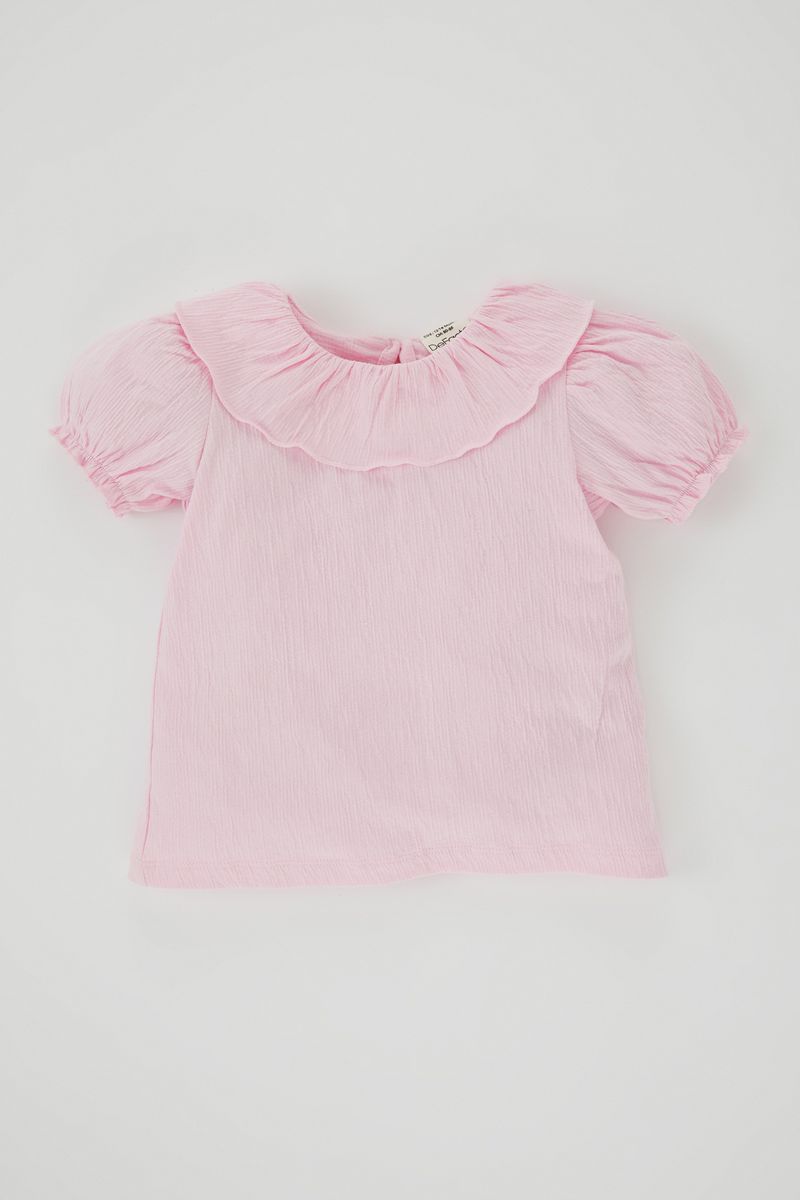 BabyGirl Casual Regular Fit Big Neck Knitted Short Sleeve Body - Pink