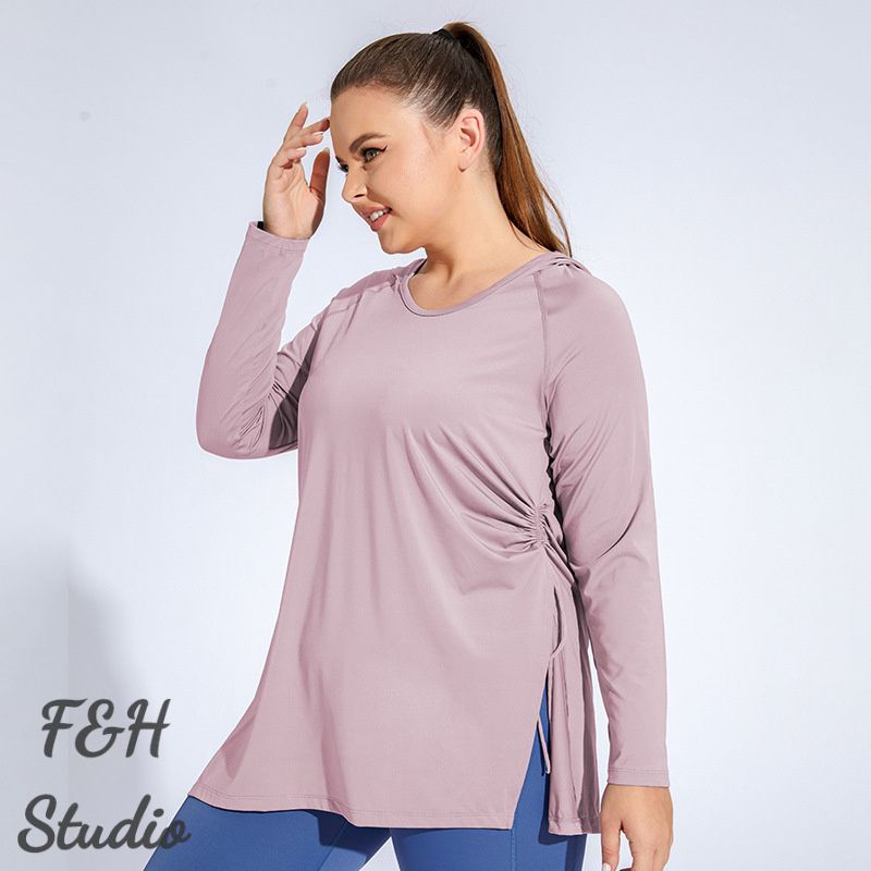 F&H 3411 XL-4XL Women Hooded Fitness Shirt Yoga Top Pink