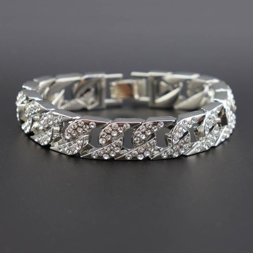Silver Diamond Iced Out Cuban Curb Hand Chain