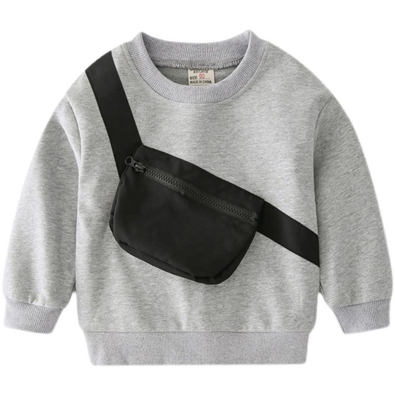 Cotton Fashion Pocket Kids Long Sleeve Boys Pullover Sweatshirts-Grey