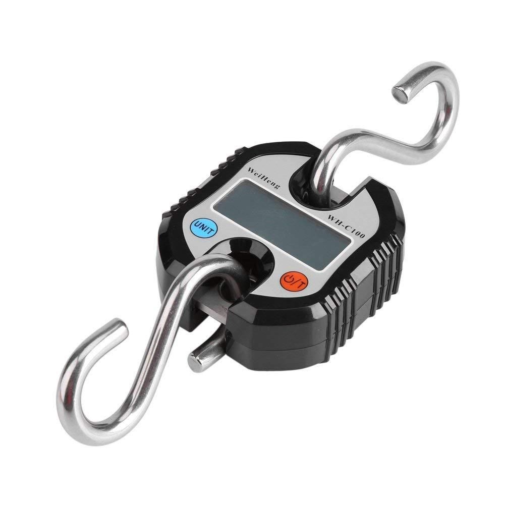 WeiHeng Digital Professional Portable Crane 150 KG LCD Digital Electronic Hook Crane Scale Cycle Weighing Balance Household Agricultural Factory Outdoor Hunting (Black)
