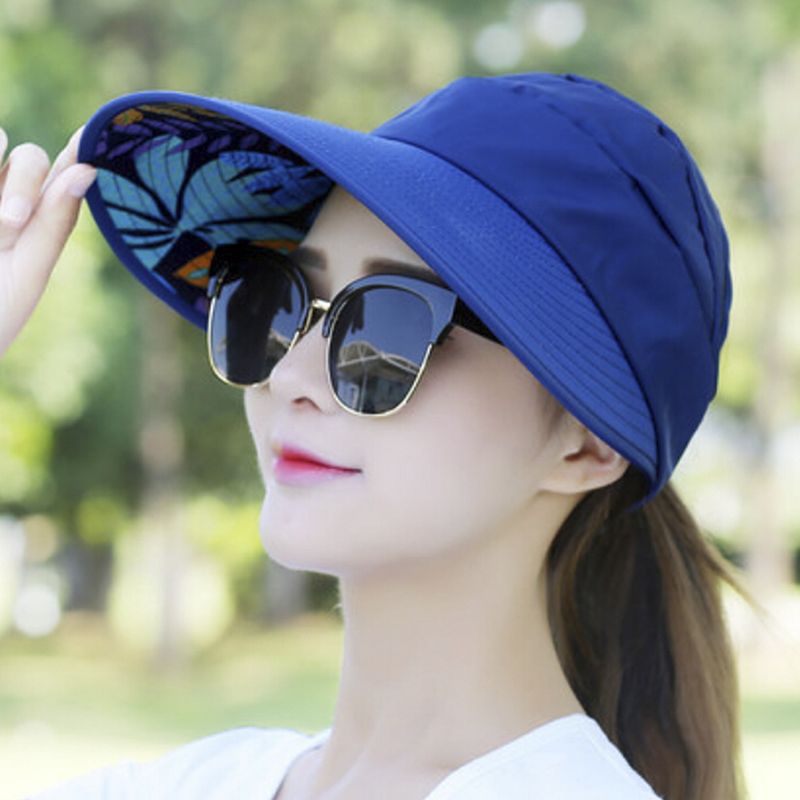 （Navy）Summer Sun Protection Folding Sun Hat Women Wide Brim Cap Ladies Girl Holiday UV Protecti RA