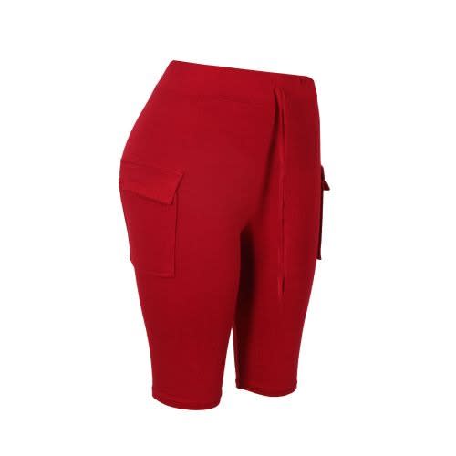 Women's Biker Shorts With Pockets - Wine