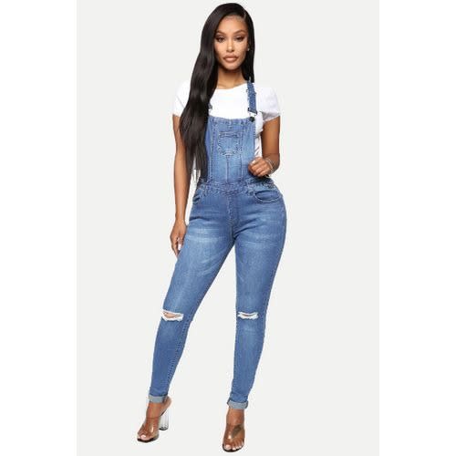 Women's Slim Trousers Dungaree- Blue