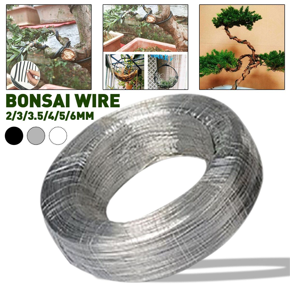 Plant Craft Wire Aluminium Wire Wholesale Bonsai Wire Flexible Beading Line Aluminum Wire -- Black / White / Silver Silver-6mm