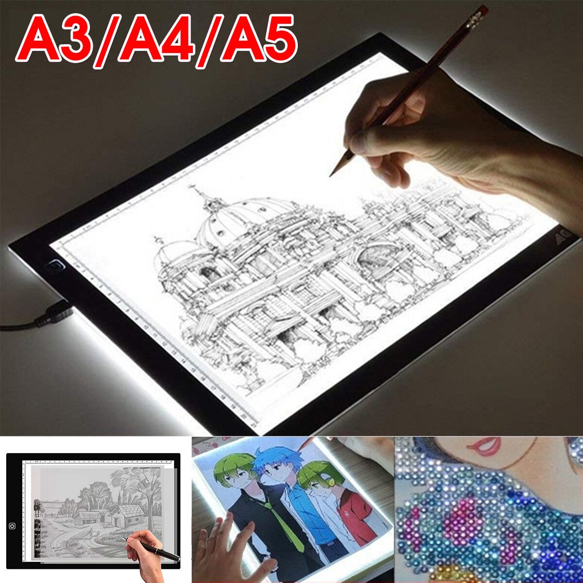 A3 A4 A5 LED Light Box Tracing Drawing Board Art Design Pad Slim Lightbox USB A5