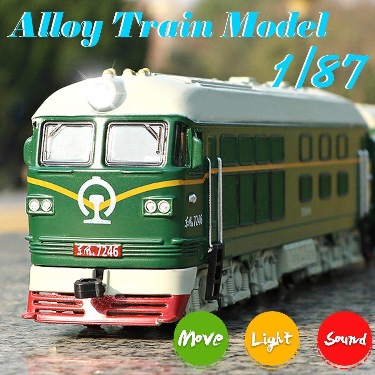 1:87 Simulated Alloy Train Locomotive Model Pull Back Toy Sound Lights For DIY