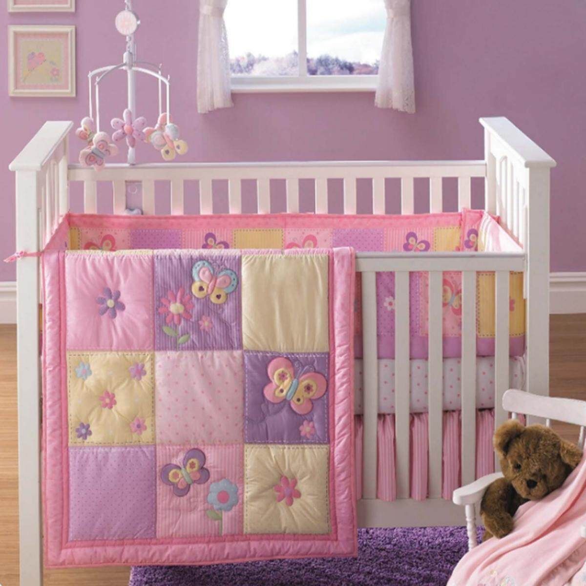 Baby Boy Girl 2 Pieces Crib Cot Set Embroidered Quilt Comforter + Fitted Sheet