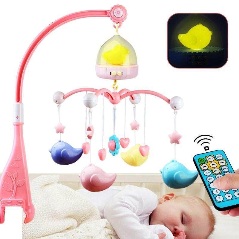 Baby Crib Mobile Bed Bell Hanging Holder Music Box Arch Night Light Newborn Toy Pink