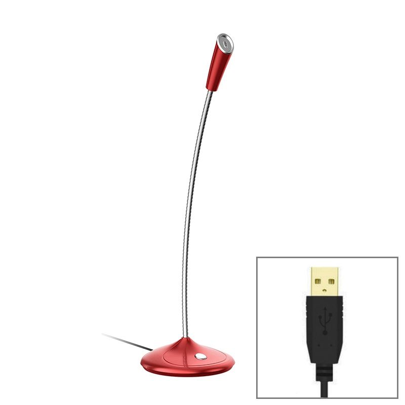 BK Desktop Gooseneck Adjustable USB Wired Audio Microphone, Built-in Sound Card, Compatible With PC / For Live Broadcast, Show, KTV, Etc.(Red)