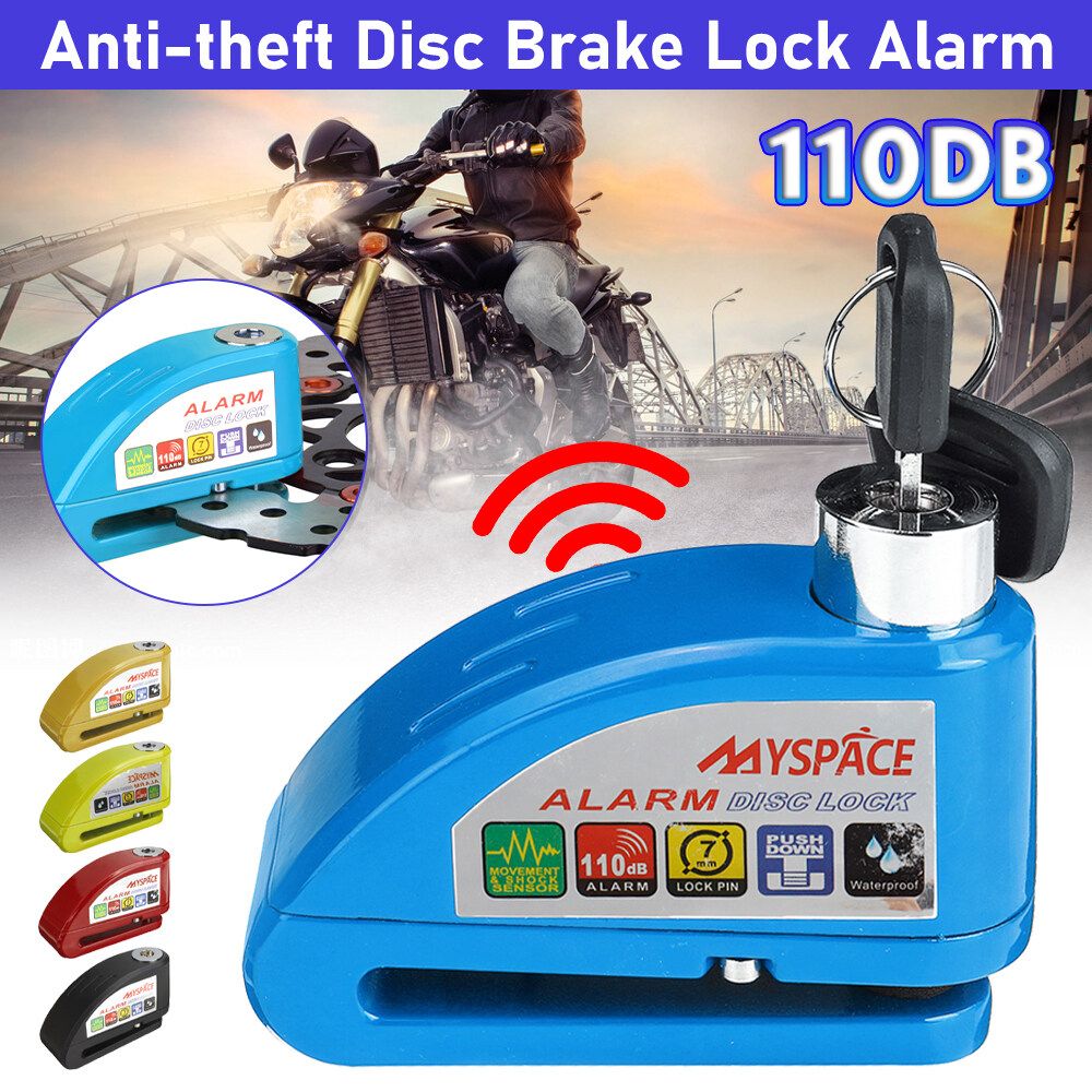 Motorcycle Alarm Lock Metal Security Anti-theft Wheel Disc Brake Lock Alarm 2 Keys Blue
