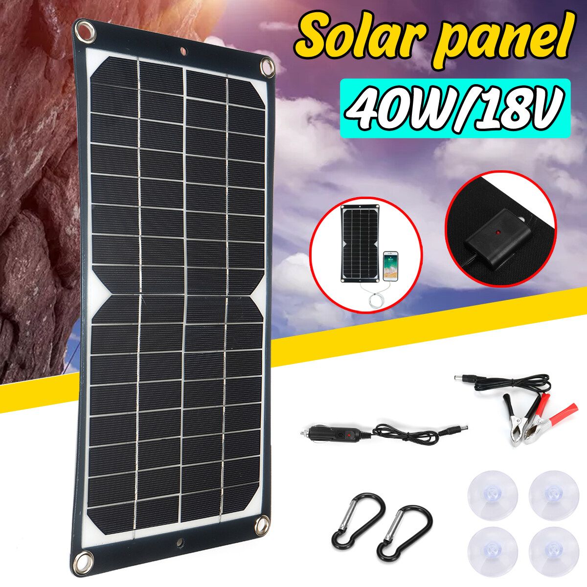 40W 18V Portable Foldable Solar Panel Charger Waterproof For Outdoor Phone Car Charging Hiking Camping