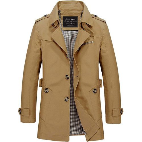 Men's Single-Breasted Cotton Jacket Windbreaker Trench Coat