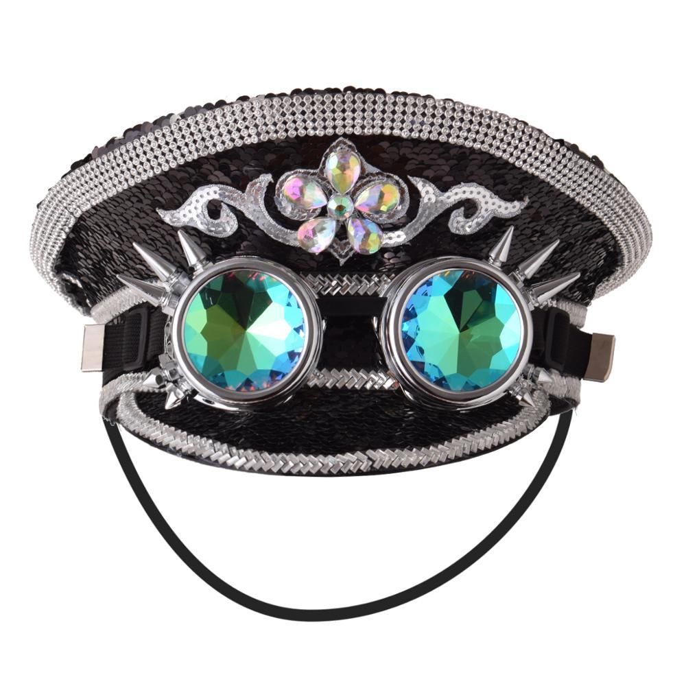 Cap Women Steampunk Hat with  Luxury  Rhine Sequin Top Hats Party Costumes Accessories