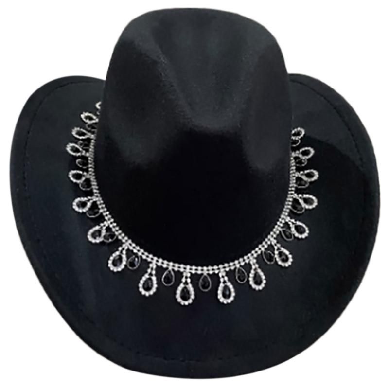Black Cowgirl Hat with Sparkling Rhinestones Decorations for Holiday Dress Up DXAA