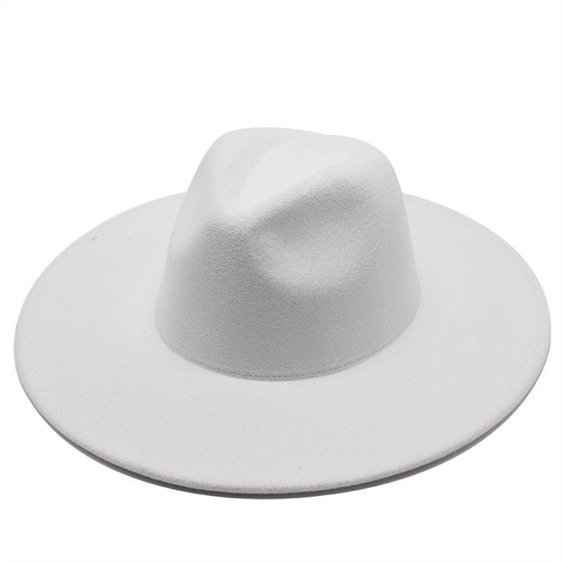Classical Wide Brim Fedora Hat Wool Hats Men Women Crushable Winter Hat Derby Wedding Church Jazz Hats White Size 56-59cm
