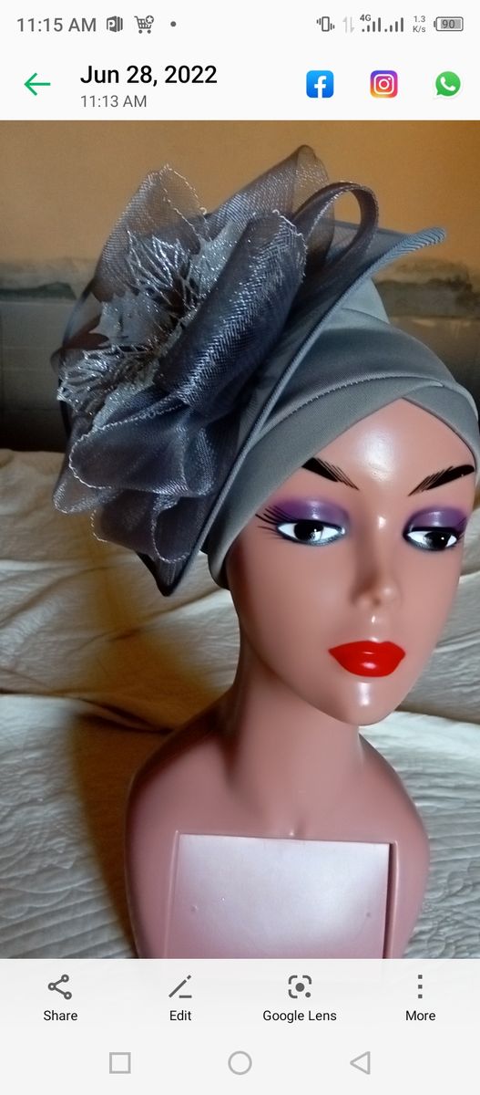 Ladies Turban Cap With Fascinator - Ash