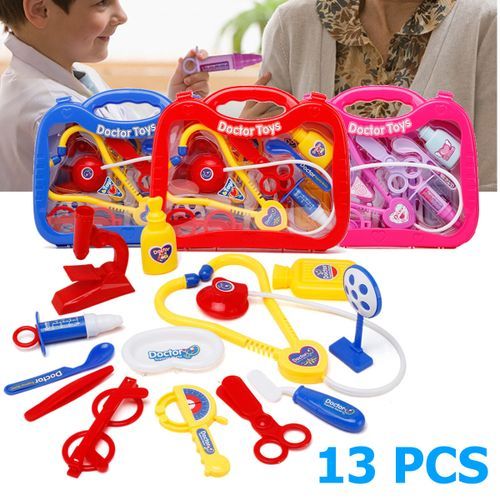 13pcs Kids Funny Play Toy Set Real Life Cosplay Doctor Game Toy Auscultation Box Doctor Play For Children Blue