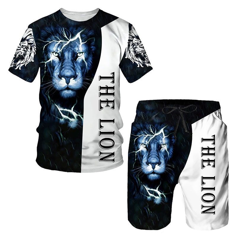 The Lion King Summer 3D Printed Men's T-shirt Shorts Set Men's Sportswear Tracksuit O Neck Short Sleeve Men's Clothing Suit
